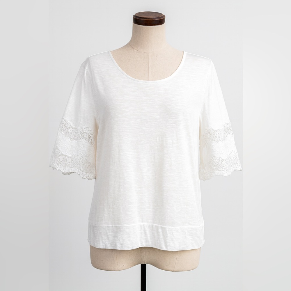 Cotton Chico's White Lace Accent Short Sleeve Top
